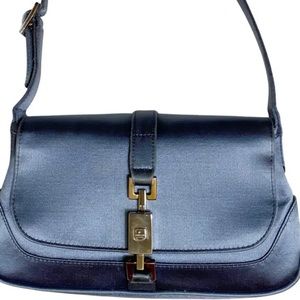 Authentic GUCCI Vintage Logo Mini Jackie Handbag Blue Silk Satin Mini Bag 1961.
